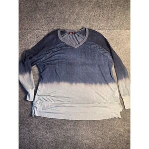 T Party Knit Top Women Large Navy Deep Dye High Low Slit Mesh Long Sleeve V-Neck